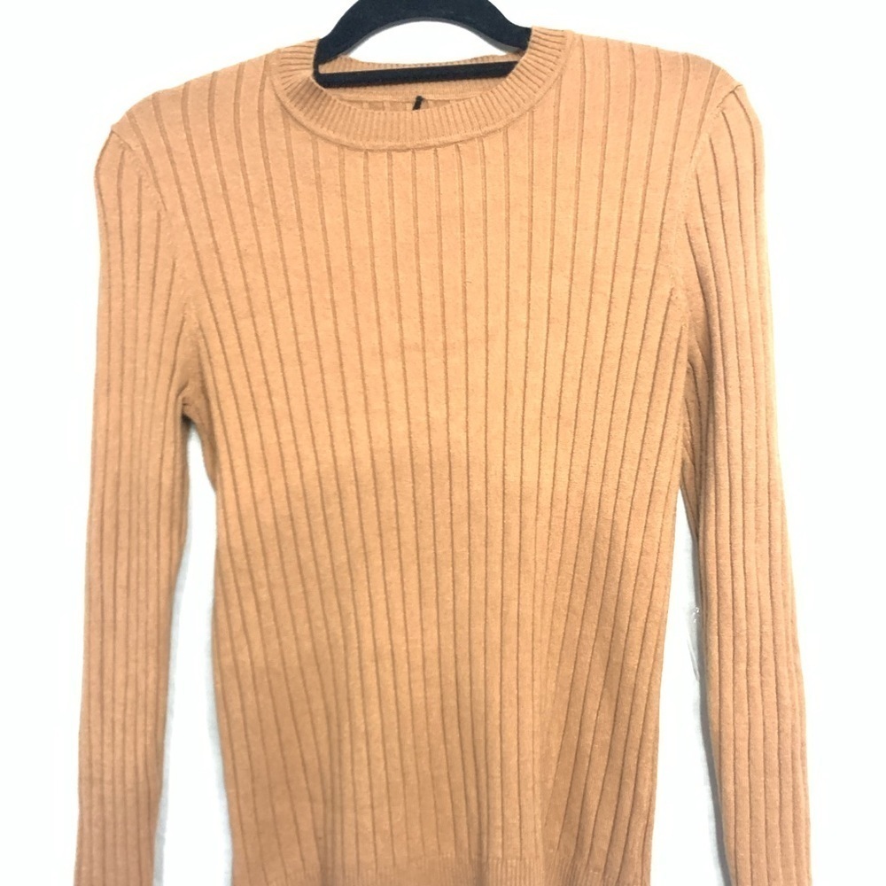 24/7 Womens Long Sleeve Ribbed Top Size M Color Tan - Picture 3 of 7